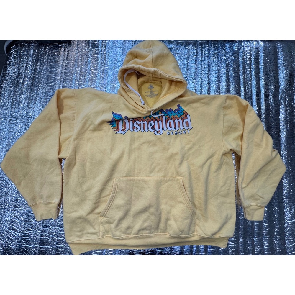 Disney Parks Disneyland Resort Hoodie Yellow Rainbow Graphic Sweatshirt XL